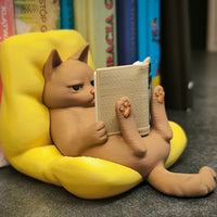 3D Printed Creative Reading Cat Figurine Ornament - Multi-color Cute Cat Model