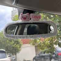 Cute Cartoon Animal Rearview Mirror Cover and Seatbelt Pad Set for Car Interior