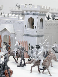 Medieval Castle Model with Soldier Figures Ancient Warfare Scene Building Toy Set