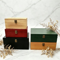 Vintage Wooden Storage Box with Lock Clasp, Flip-Top Keepsake Organizer for Gifts and Favors
