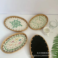Handwoven Rattan and Mother-of-Pearl Decorative Tray for Storage and Serving