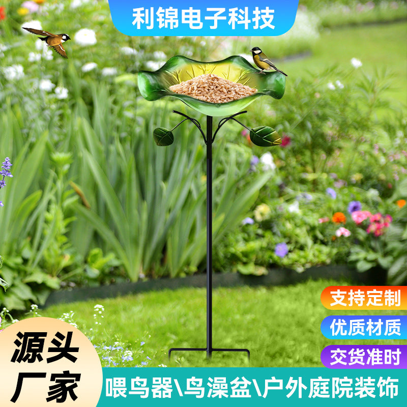Peacock Tail Iron Bird Bath Feeder for Garden & Yard Decoration