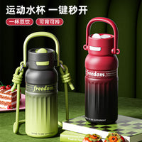Large Capacity 316 Stainless Steel Insulated Water Bottle with Handle and Strap, Outdoor Sport Straw Cup
