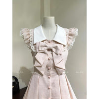 Korean Style Striped Dress and Shorts Set for Women, Sweet Bowknot Princess Outfit