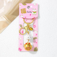 Japanese Cartoon Ceramic Lucky Cat Keychain Alloy Car Keyring Bag Charm Small Gift