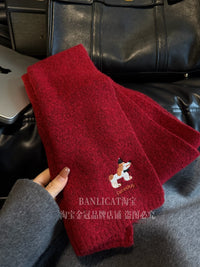 BanliCat Christmas Dog Red Knitted Wool Blend Scarf for Men and Women, Autumn/Winter Warm Neck Warmer