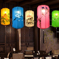 Outdoor Chinese Style Hand-Painted Fabric Lantern for Teahouse and Scenic Decor