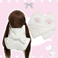 Sweet Dessert Cat Ear Scarf with Paw Print, Japanese Style Plush Warm Winter Neck Warmer