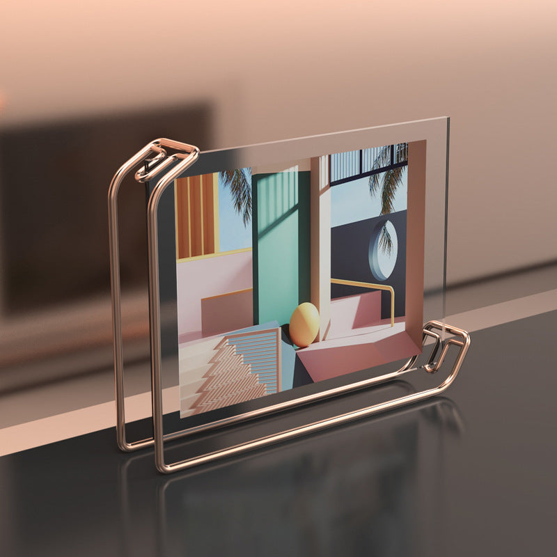A4 Gold Metal Photo Frame Double-Sided Display Horizontal Vertical Nordic Geometric Glass Picture Frame