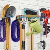 Wall-Mounted Garage Tool Organizer Rack - Metal Shovel Rake Holder for Garden Tools and Home Storage