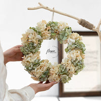 Natural Rattan Woven Floral Wreath Wall Decor Artificial Flower Hanging for Home Window Display