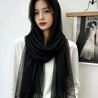 Lace Cotton Linen Scarf Shawl for Women, Lightweight and Soft