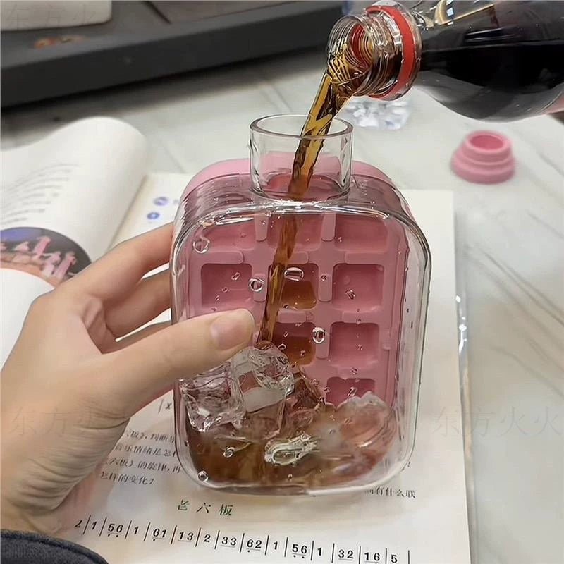 Press-Type Ice Cube Maker Bottle for Refrigerator, Food-Grade Silicone Portable Ice Kettle
