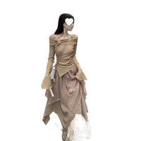 French Style Asymmetrical Top and Long Skirt Set for Women, Autumn 2025 Collection