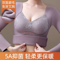 Women's Thermal Lace-Trimmed Fleece Lined Base Layer Shirt