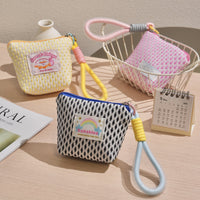Mini Mesh Wristlet Pouch - Cute Contrast Color Multifunctional Storage Bag for Cosmetics & Small Items