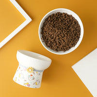 Ceramic Pet Bowl for Cats and Small Dogs, Elevated Tilted Design for Neck Protection, Anti-Spill Food and Water Dish