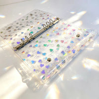 A5 Laser Heart Double Buckle 6-Ring Binder Notebook with PP Cover, Portable Journal & Card Holder