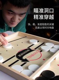 Wooden Fast Sling Puck Game Board, 3-in-1 Foldable Tabletop Game for Kids and Adults
