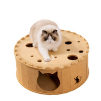 Felt Cat Tunnel Bed, All-Season Warm Donut Cat House with Play Toy, Hideaway Pet Nest