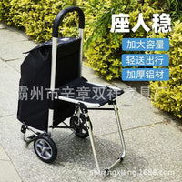 Foldable Shopping Cart with Seat, Portable Stair Climbing Trolley for Groceries and Luggage