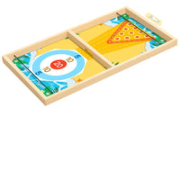 Wooden Fast Sling Puck Game for Kids and Adults, 3-in-1 Board Game with Bowling and Ice Hockey, Family Interactive Toy