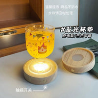 Wireless Base Round Battery Touch Control Night Light with Solid Wood Luminous Base and Soft Light Cover