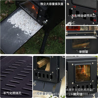 Portable Outdoor Camping Wood Stove with Side Glass for Tent Heating and BBQ