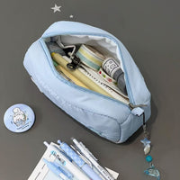Cute Lucky Four-Leaf Clover Embroidered Cat Pencil Case Large Capacity Stationery Pouch Desk Organizer