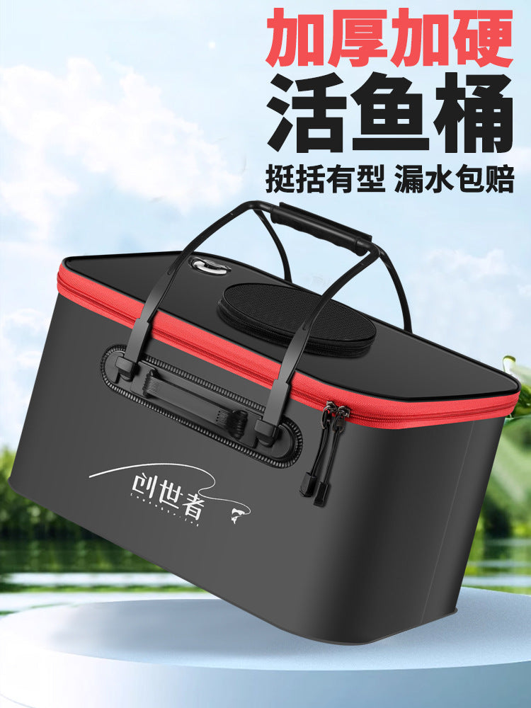 EVA Foldable Fishing Bucket with Lid for Live Fish, Portable Outdoor Fishing Tackle Box