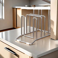 Stainless Steel Pot Lid and Chopping Board Storage Rack for Kitchen Countertop