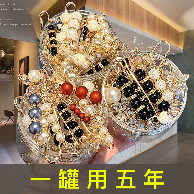 Pearl Brooch Pin Set for Waist Adjustment and Anti-Exposure