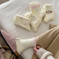 Women's Fleece Lined Fair Isle Cartoon Dog Slipper Socks for Home Wear