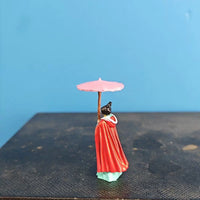Miniature Brass Hand-Painted Figure for Micro Landscape Decoration - Ancient Chinese Style Girl with Umbrella