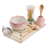 Ceramic Matcha Tea Ceremony Set with Crystalline Ice Flower Pattern, Includes Bowl, Whisk, and Whisk Holder