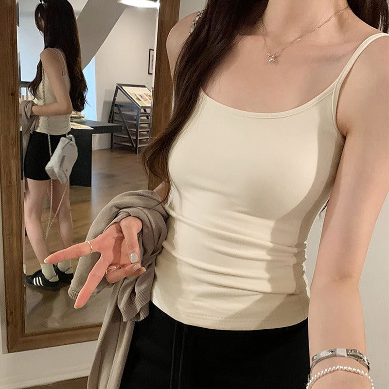 Women's U-Neck Built-in Bra Camisole Slim Fit Tank Top