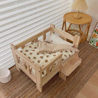 Solid Wood Pet Bed for Cats and Small Dogs, Detachable and Washable, Nordic Style