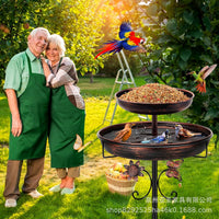 Outdoor Metal Bird Bath Feeder with Ground Stake for Garden Patio Lawn