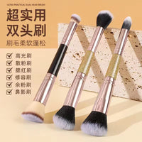 Dual-Ended Multifunctional Makeup Brush Set - Powder, Blush, Contour Brushes (3-Piece)