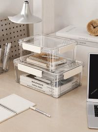 Clear Desktop Storage Box with Lid for Stationery, Badges, and Collectibles