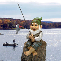 Fishing Gnome Garden Statue, Old Man Dwarf Figurine for Outdoor Patio Decor