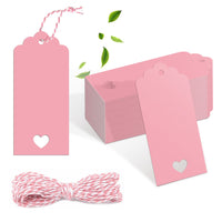 50-Pack Pink Gift Tags with 10m Jute Twine for DIY Craft & Packaging Decoration
