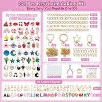 DIY Keychain Making Kit with Alphabet, Animal, and Floral Charms - 352/316 Pcs Craft Supplies