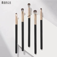 Professional 5-6 Piece Black Eye Makeup Brush Set with Portable Case for Eyeshadow Blending and Detailing