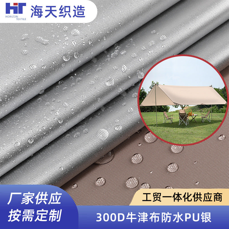 300D Oxford Fabric Waterproof PU Coated Silver Cloth for Handbags Tents Awnings