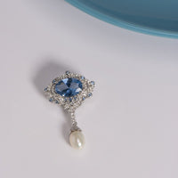 Vintage Blue Spinel Teardrop Brooch S925 Sterling Silver Gold Plated Pin