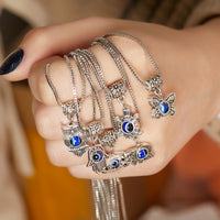 Animal Pendant Box Chain Necklace for Women, Elephant Butterfly Owl Turtle Hollow Blue Eye Charm Collarbone Chain