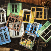 Hollowed-Out Window Frame Decorative Paper Cards for Scrapbooking and Journaling, Town Window Scene Background Cards