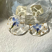 Romantic Blue Dried Flower Resin Earrings / Ear Clips for Women