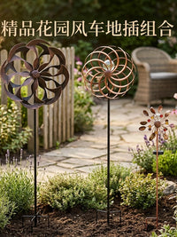 Solar Powered Iron Wind Spinner for Garden and Patio Decoration